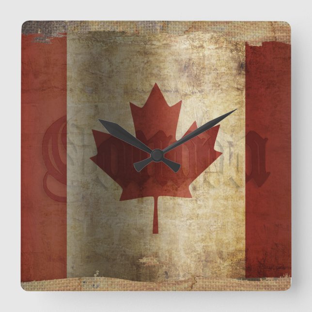 Flag of Canada / Grunge... Square Wall Clock (Front)