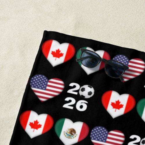 Flag of Canada Mexico USA Soccer Tournament 2026 Beach Towel