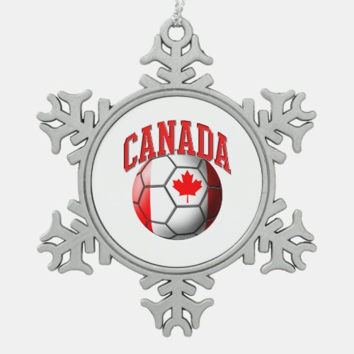 Flag of Canada Soccer Ball Snowflake Pewter Christmas Ornament