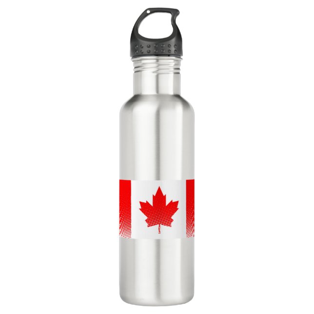 Flag Of Canada With Halftone Effect Stainless Steel Water Bottle (Front)