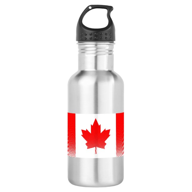Flag Of Canada With Halftone Effect Stainless Steel Water Bottle (Front)