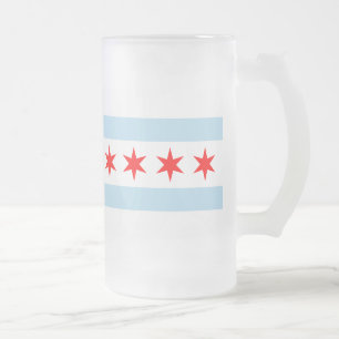 Flag of Chicago, Illinois Frosted Glass Beer Mug