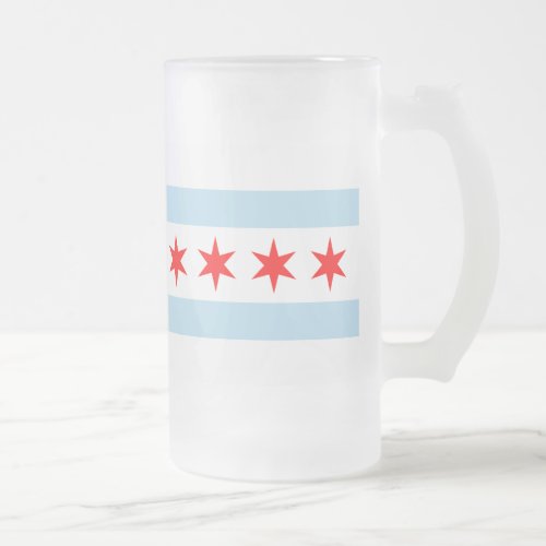 Flag of Chicago Illinois Frosted Glass Beer Mug