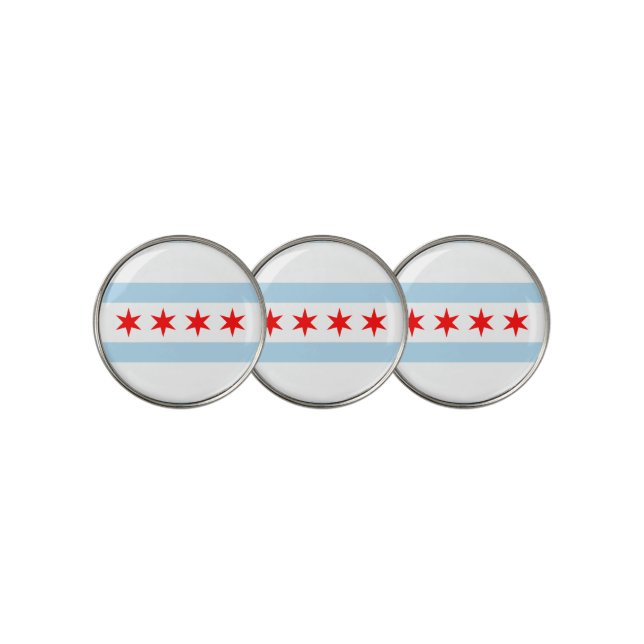 Flag of Chicago, Illinois Golf Ball Marker (3 Up)