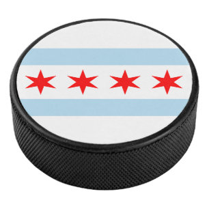 Flag of Chicago, Illinois Hockey Puck
