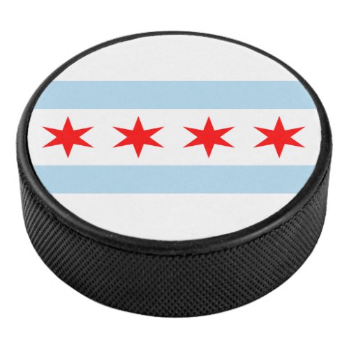 Flag of Chicago Illinois Hockey Puck