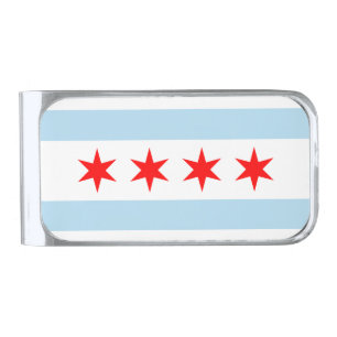 Flag of Chicago, Illinois Silver Finish Money Clip