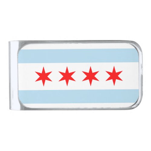 Flag of Chicago Illinois Silver Finish Money Clip