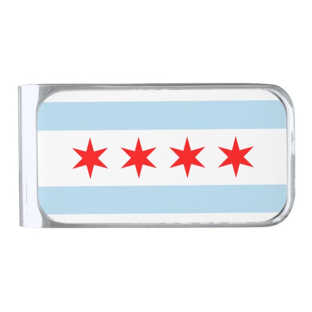 Flag of Chicago, Illinois Silver Finish Money Clip (Front)