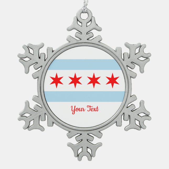 Flag of Chicago, Illinois Snowflake Pewter Christm Christmas Ornament (Front)