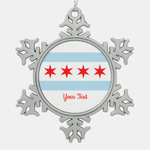 Flag of Chicago, Illinois Snowflake Pewter Christm Snowflake Pewter Christmas Ornament