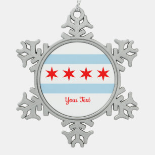 Flag of Chicago, Illinois Snowflake Pewter Christm Snowflake Pewter Christmas Ornament