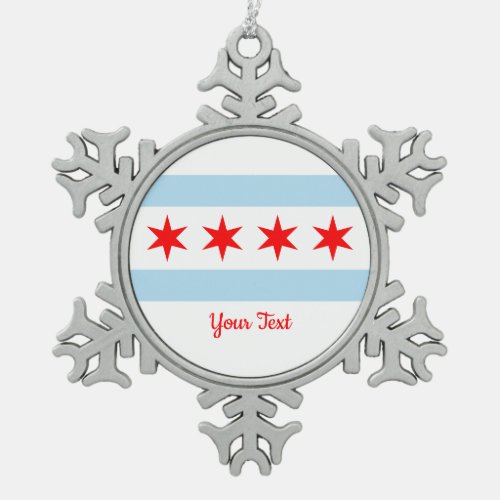 Flag of Chicago Illinois Snowflake Pewter Christm Snowflake Pewter Christmas Ornament