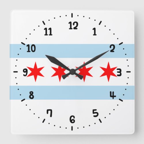 Flag of Chicago Illinois Square Wall Clock