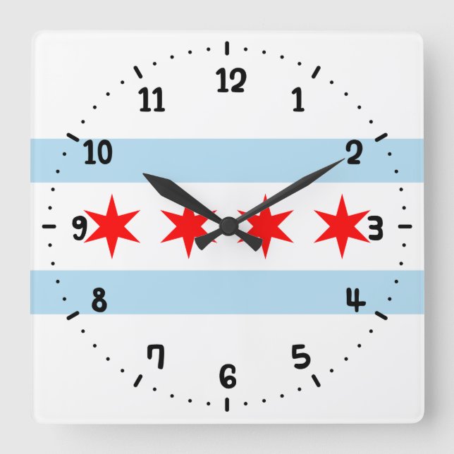 Flag of Chicago, Illinois Square Wall Clock (Front)