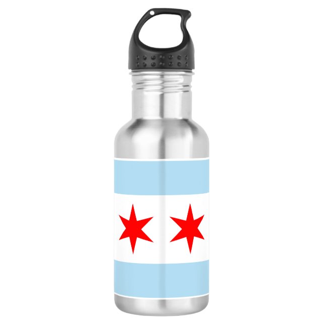 Flag of Chicago, Illinois Stainless Steel Water Bottle (Front)
