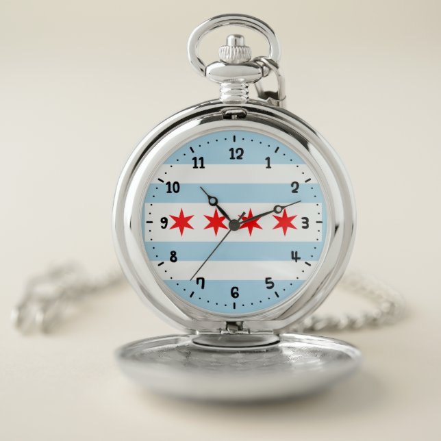 Flag of Chicago, Illinois Wristwatch Pocket Watch (Inside)