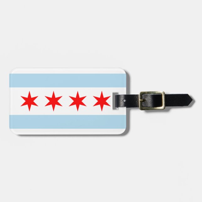 Flag of Chicago Luggage Tag w/ leather strap (Front Horizontal)