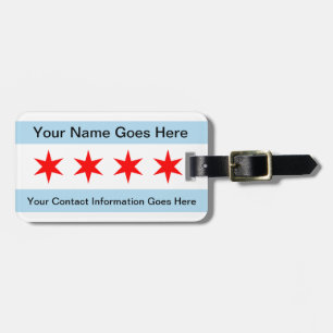 Flag of Chicago Luggage Tag w/ leather strap
