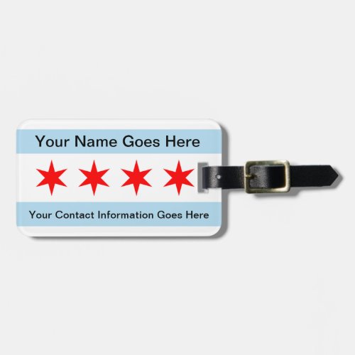 Flag of Chicago Luggage Tag w leather strap