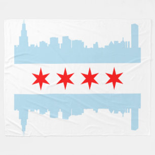 Flag of Chicago Skyline Fleece Blanket