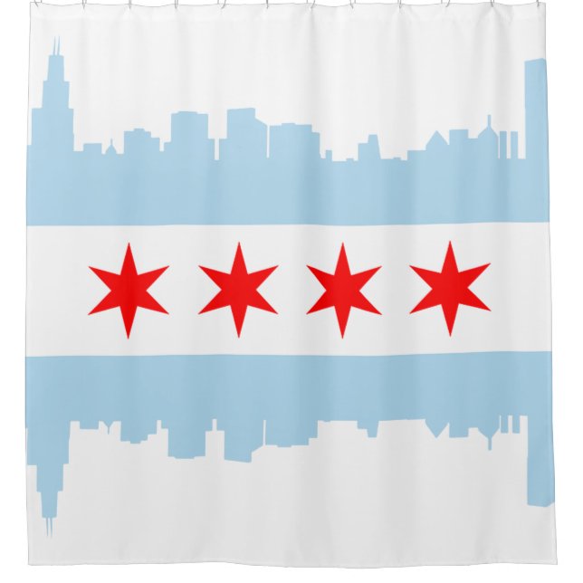 Flag of Chicago Skyline Shower Curtain (Front)