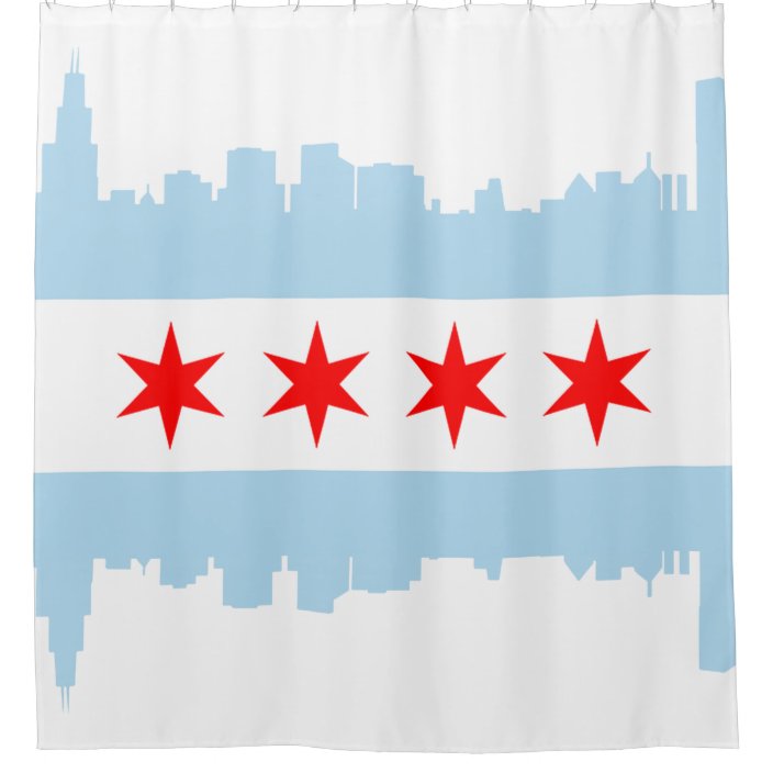 Chicago Skyline Shower Curtain Buildings Flag Print for Bathroom