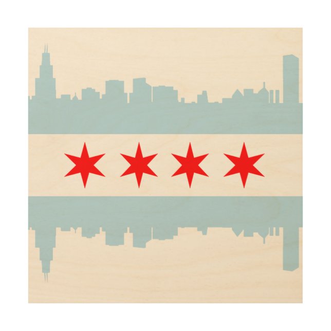 Flag of Chicago Skyline Wood Wall Decor (Front)