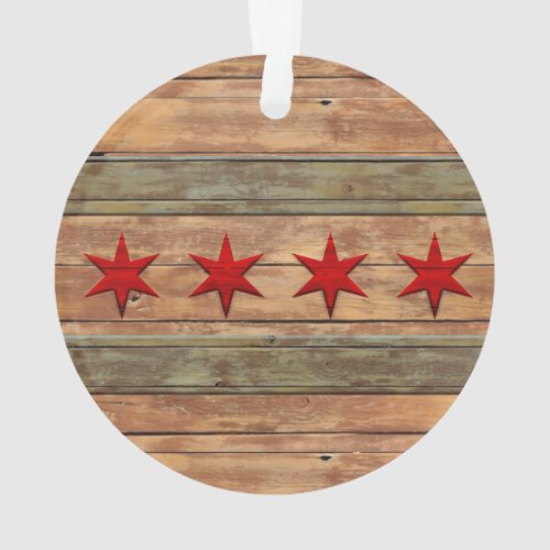 Flag of Chicago vintage wood look Ornament