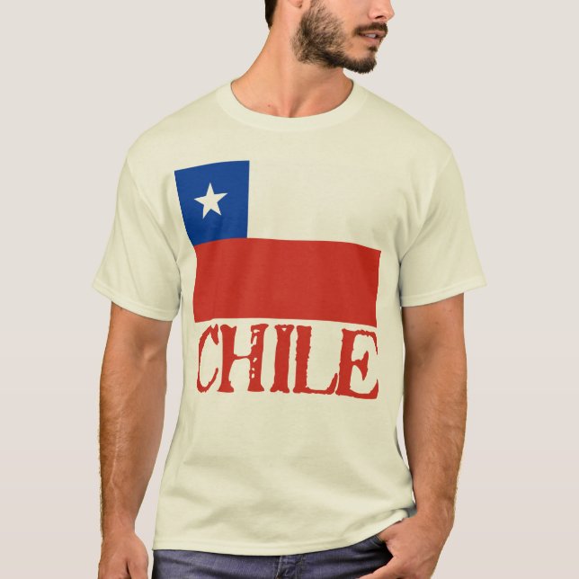 Flag of Chile with the Name Chile Tshirts, Buttons T-Shirt (Front)