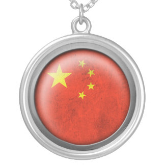 Flag of China Disc Silver Plated Necklace