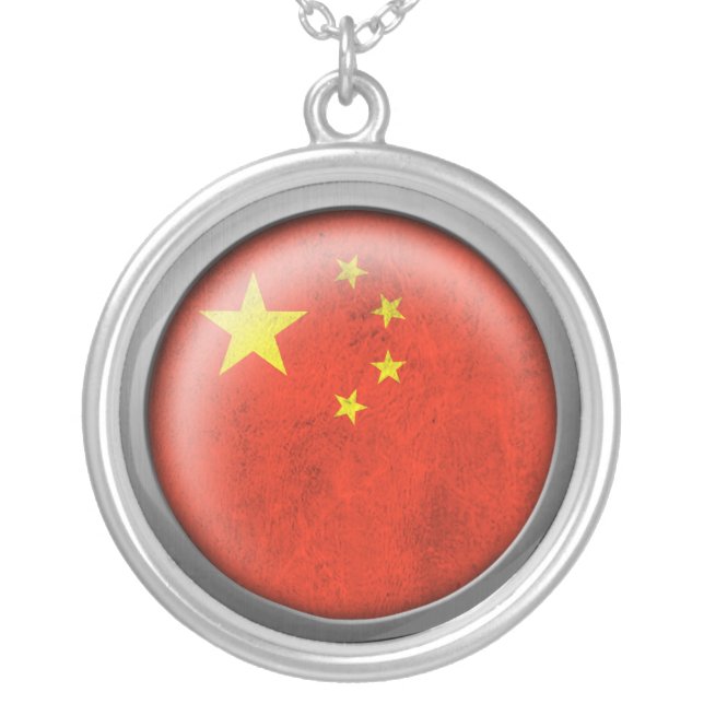 Flag of China Disc Silver Plated Necklace (Front)