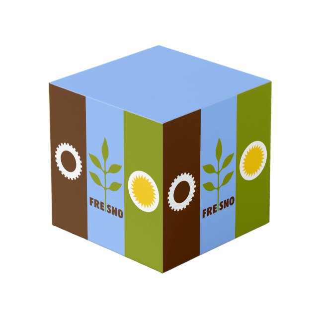 Flag of city of Fresno, California Cube (Front Angled)