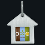 Flag of city of Fresno, California Pet ID Tag<br><div class="desc">Pet Tag with flag of Fresno,  California; flag with three vertical bands of brown,  blue and green,  with stylized illustrations of cog,  plant and sun</div>