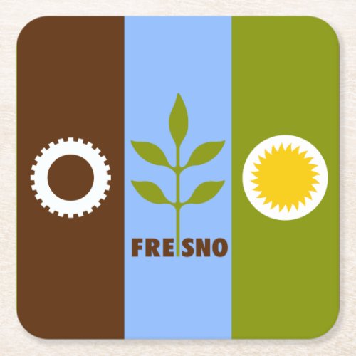 Flag of city of Fresno California  Square Paper Coaster