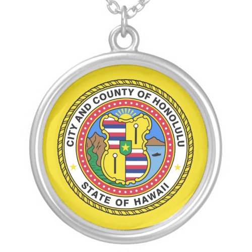 Flag of city of Honolulu Hawaii Silver Plated Nec Silver Plated Necklace