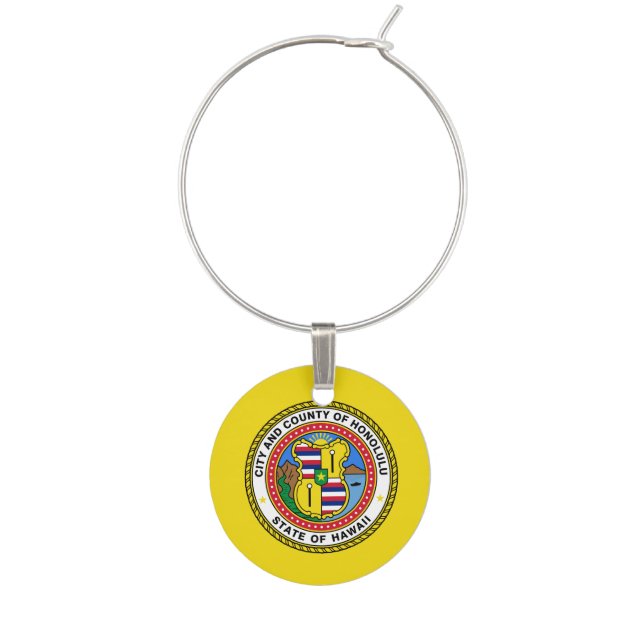 Flag of city of Honolulu, Hawaii Wine Charm (Front)