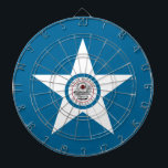 Flag of city of Houston, Texas Dartboard With Dart<br><div class="desc">Dartboard  with flag of Houston,  Texas; blue flag with seal of Houston in a white star,  with an illustration of a train</div>