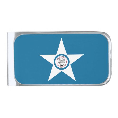 Flag of city of Houston Texas Silver Finish Money Silver Finish Money Clip