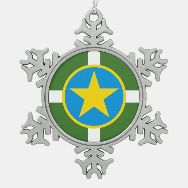 Flag of city of Jackson, Mississippi Snowflake Pew Snowflake Pewter Christmas Ornament (Front)