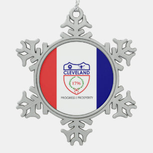Flag of Cleveland, Ohio Snowflake Pewter Christmas Snowflake Pewter Christmas Ornament