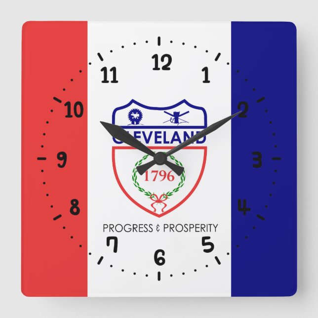Flag of Cleveland, Ohio Square Wall Clock (Front)