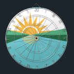 Flag of Coral Springs, Florida Dart Board<br><div class="desc">Dartboard with a design with the flag of Coral Springs,  Florida. A white,  green,  and blue flag with a yellow rising sun</div>