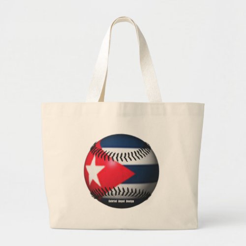 Flag of Cuba on a Baseball Large Tote Bag