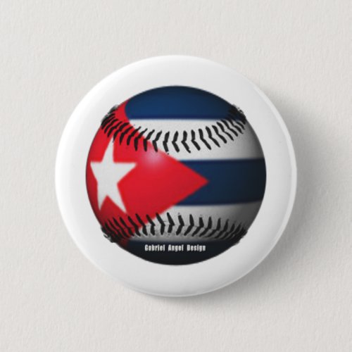 Flag of Cuba on a Baseball Pinback Button Flag of Cuba on a Baseball Pinback Button