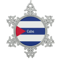 Flag of Cuba Snowflake Pewter Christmas Ornament