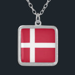 Flag of Denmark Silver Plated Necklace<br><div class="desc">Flag of Denmark: "Guds hjæ lp, Folkets kæ rlighed, Danmarks styrke" → "The help of God, the love of the people, the strength of Denmark". It is composed of a white Scandinavian cross on a beautiful red background.</div>