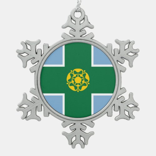 Flag of Derbyshire Snowflake Pewter Christmas Ornament