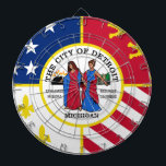 Flag of Detroit, Michigan Dartboard<br><div class="desc">Dartboard  with flag of city of Detroit,  Michigan; red,  white and blue flag with stars and stripes,  fleur-de-lys,  dragons and seal of the city</div>
