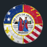 Flag of Detroit, Michigan Dartboard<br><div class="desc">Dartboard  with flag of city of Detroit,  Michigan; red,  white and blue flag with stars and stripes,  fleur-de-lys,  dragons and seal of the city</div>